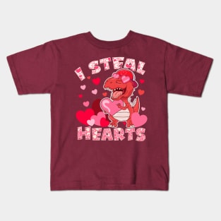 Boys Valentines Day  Dinosaur T rex Lover I Steal Hearts Kids T-Shirt